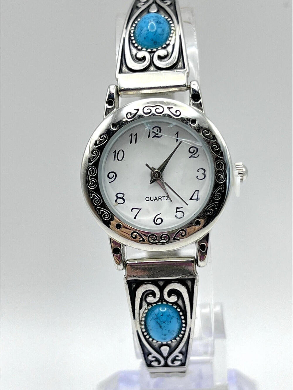 Accutime Southwestern Turquoise Style Expansion Bracelet Watch 1" Case New Flaw